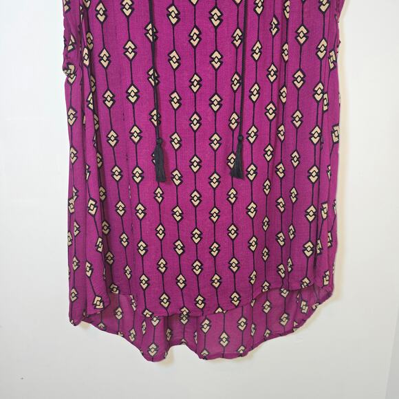 Lucky Brand 3X Tunic Top Boho Geometric Purple Sleeveless Blouse Tassel Peasant - Picture 4 of 7